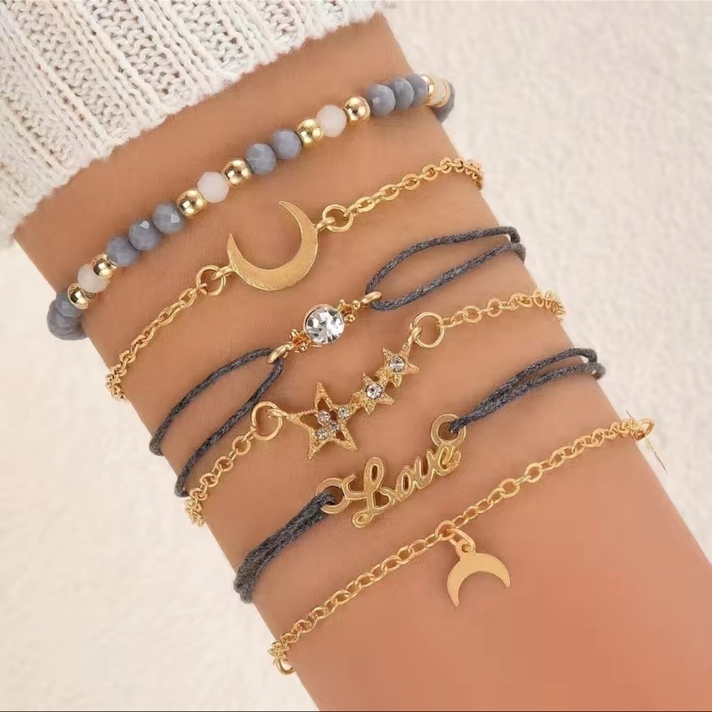 5/$20 layered moon star‎ bracelet set 6 piece
